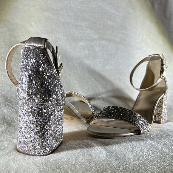 Gianni Bini Block Party Light Gold Glitter Heels 9.5 - Picture 2 of 10